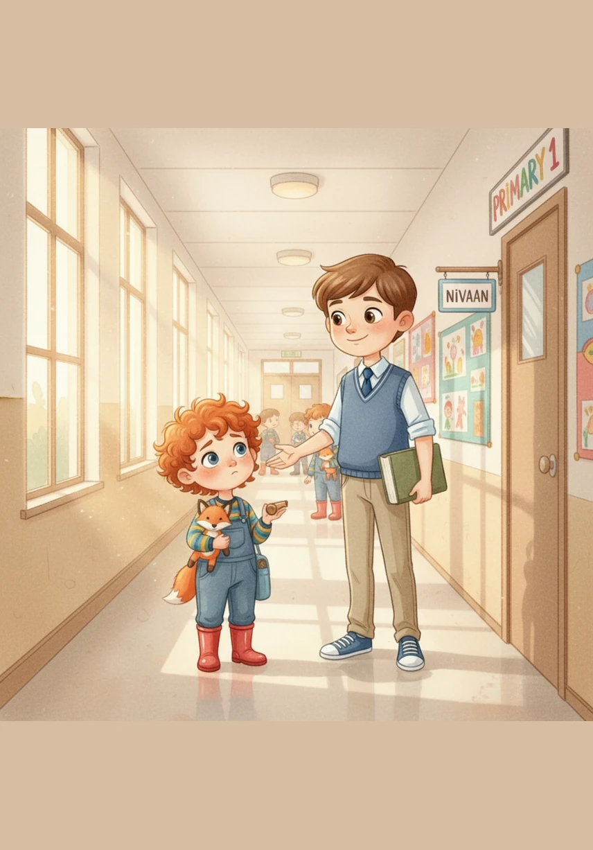 Samar stops to give Nivaan a reassuring hug right outside the Playgroup classroom. He tells his little brother that he will be just down the hall in his Grade 4 room if he needs anything.