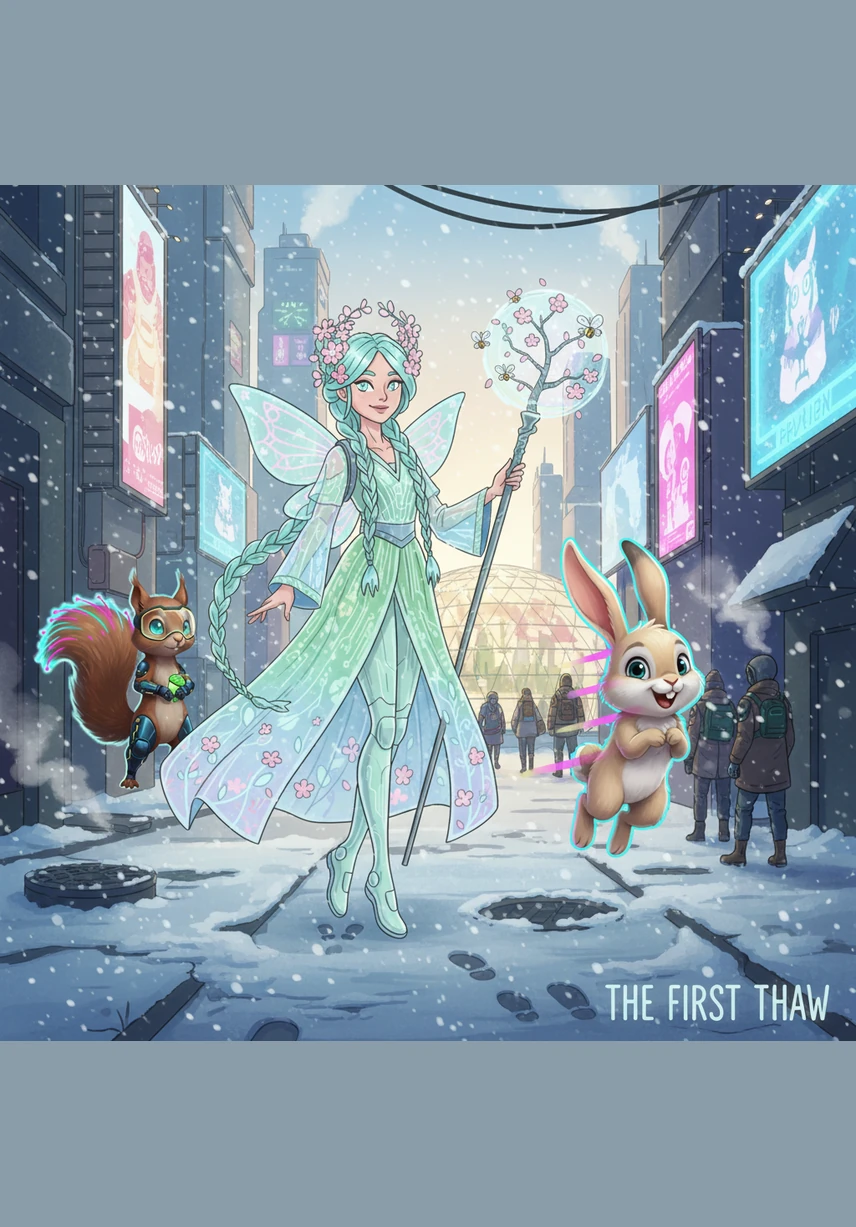 One morning, a little squirrel named Polinka noticed something unusual peeking through the white snow. She whispered to herself in wonder as she looked at a tiny, brave green sprout shivering in the cold.