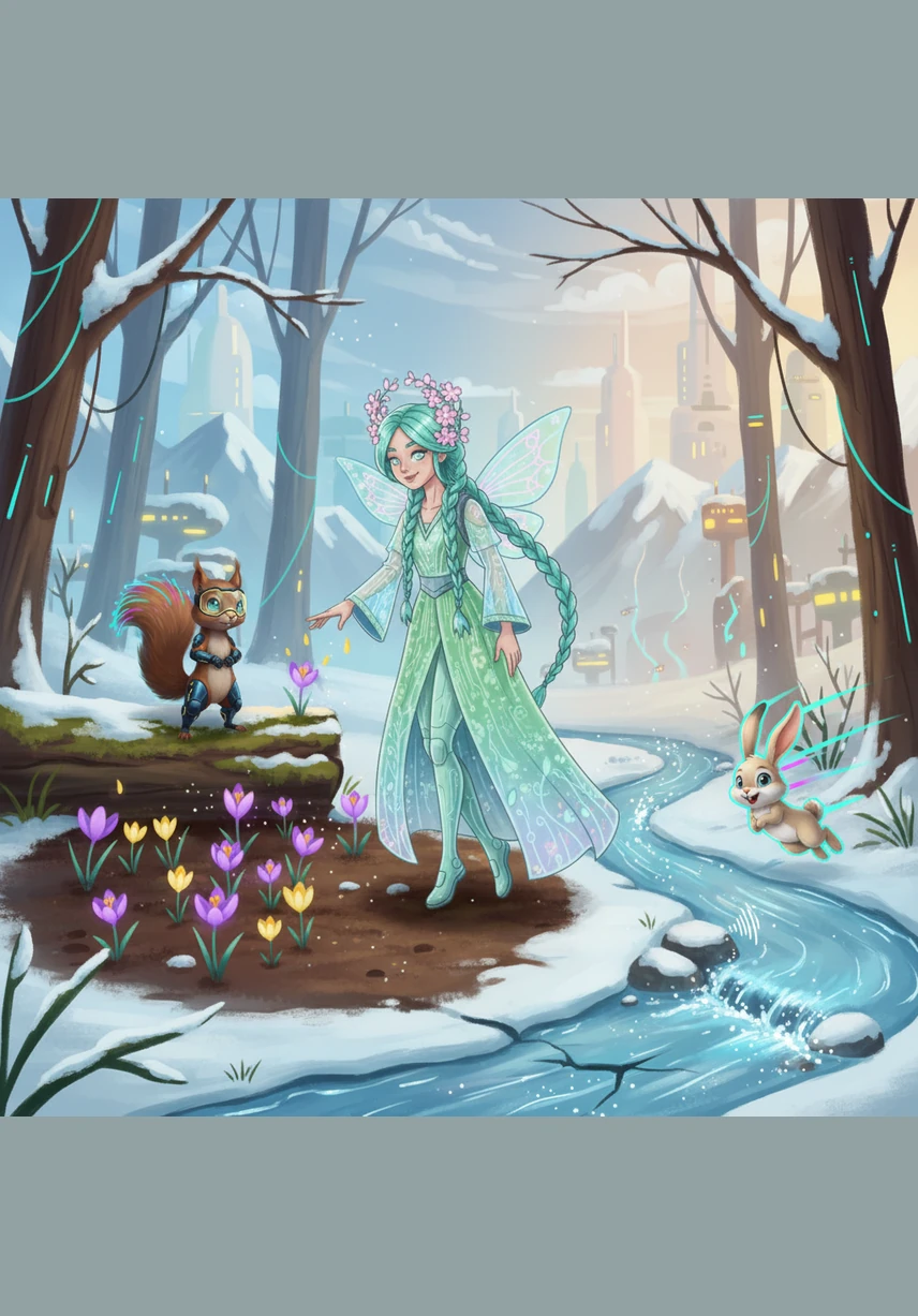 Lady Spring reached out to touch the frozen earth, and the snow began to melt away instantly. Purple and yellow crocuses popped up from the ground, and the forest stream began to splash and sing again.