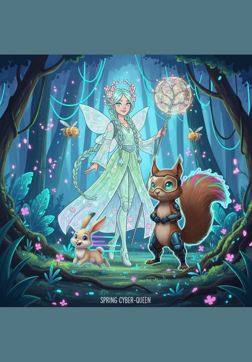 The animals spent the entire day helping Lady Spring get the forest ready for the new season. Jurek cleared away old branches, Polinka planted new seeds, and Matylda kept a careful watch over the tiny, growing buds.