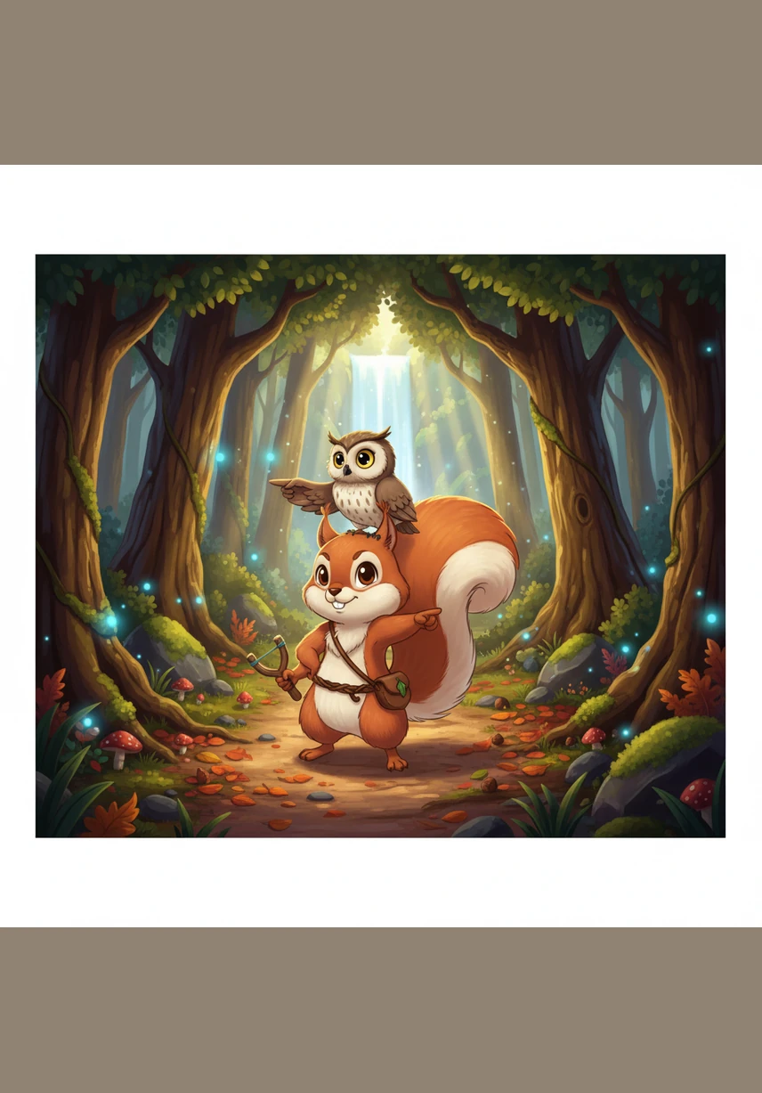 The trees grew taller and the air felt cooler as Sammy entered the Whispering Woods. The leaves overhead rustled like soft voices, seemingly guiding him toward the next landmark on his crinkled map.