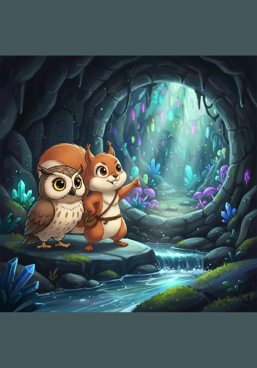 At the very end of the cave, Sammy found a magnificent pile of the largest, most perfect acorns he had ever seen. They weren't made of metal gold, but they were the finest food in the entire forest, glowing in a single beam of golden sunlight.