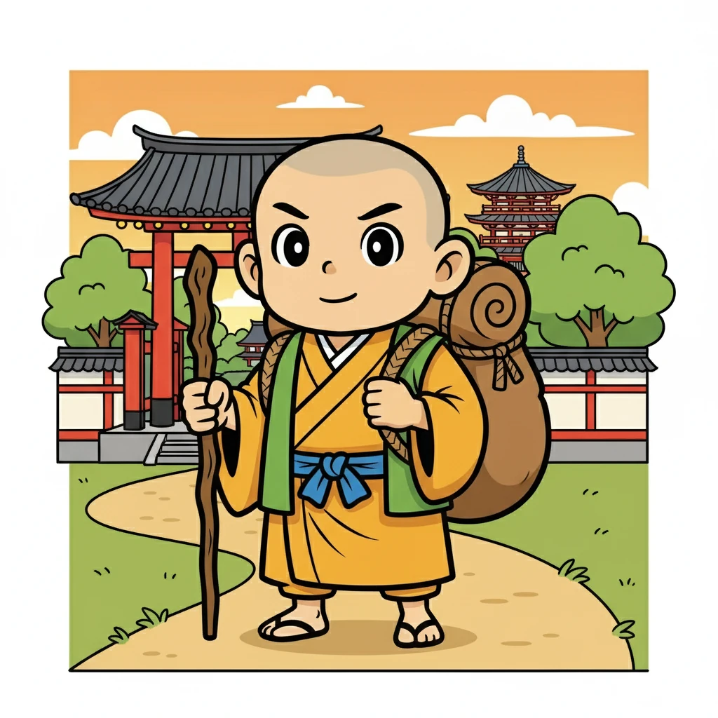 一休は風の力を取り戻すため、旅に出ることを決意。大きなリュックを背負い、お寺を出発しました。