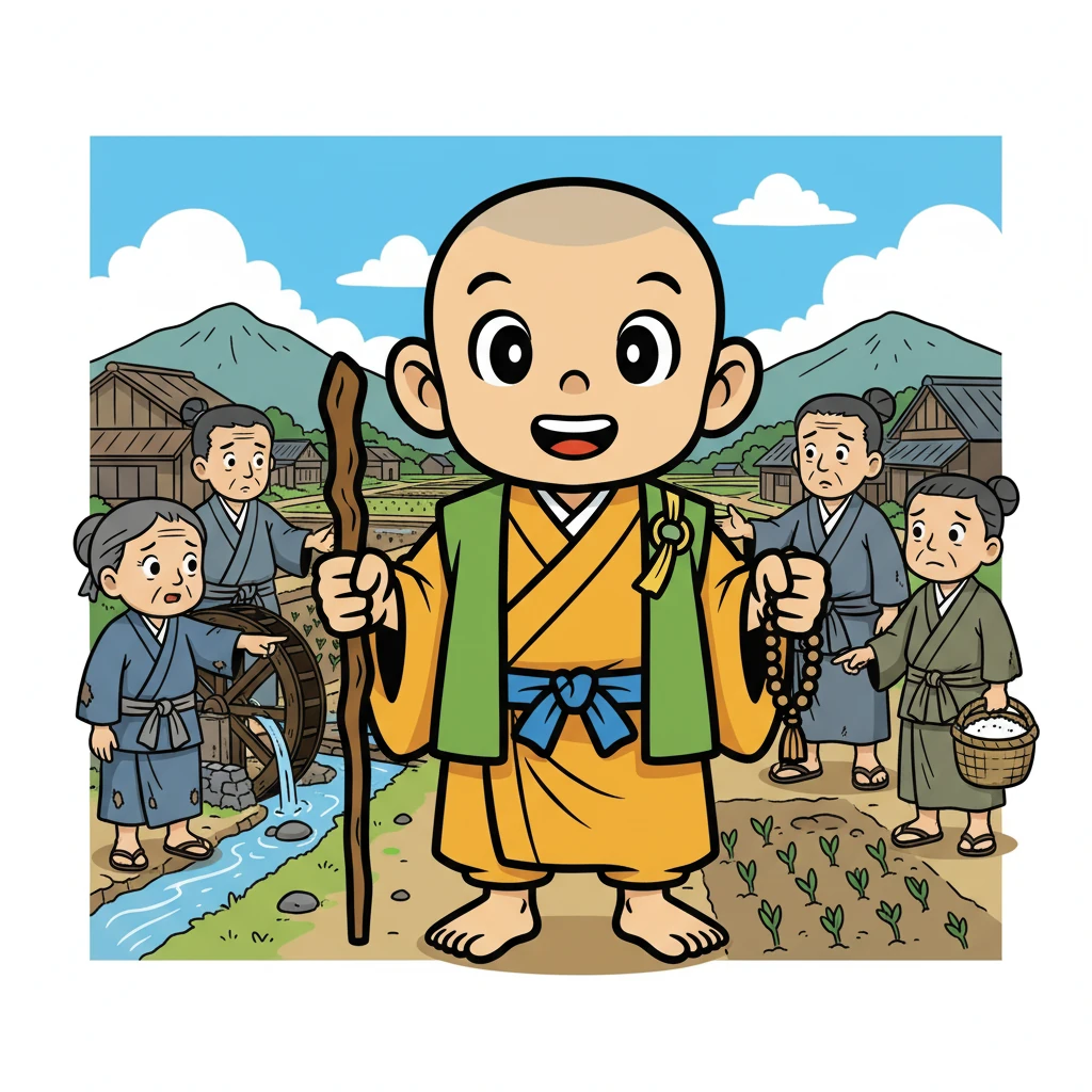 旅の途中、一休は困っている村人たちに出会いました。一休は、知恵を使い、村人たちの問題を解決しました。