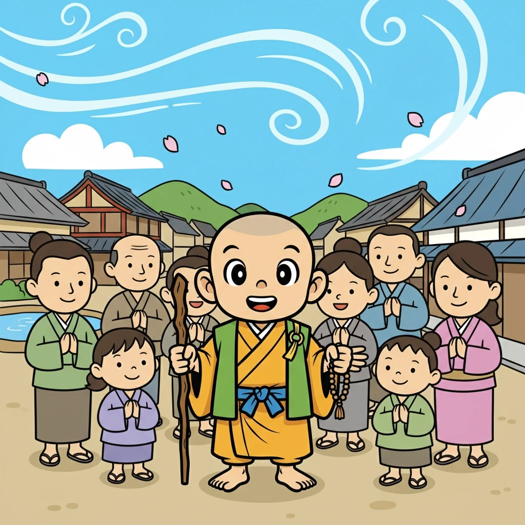 一休は、人々に優しさと思いやりを説き、心を落ち着かせました。すると、風の力が戻り始めました。