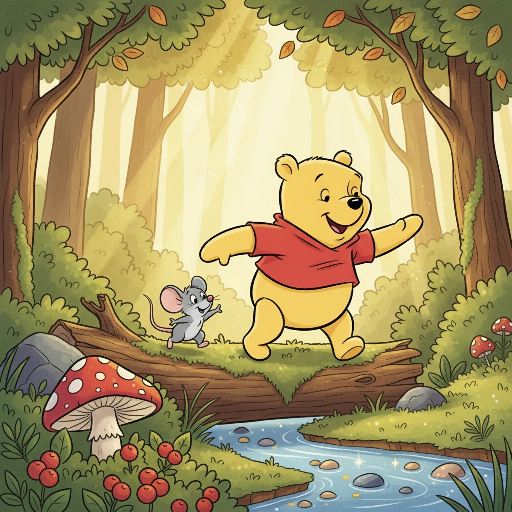 So, Barnaby lumbered off the log, following Squeaky through the sun-dappled woods. They discovered a patch of juicy berries, a wobbly mushroom, and even a stream where pebbles sparkled like tiny jewels. Barnaby almost forgot he was waiting at all!