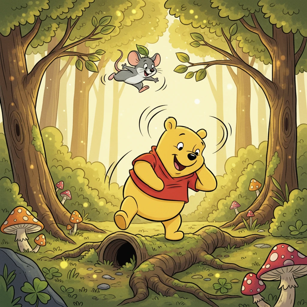 They played a game of 'follow the leader,' with Squeaky leaping through branches and Barnaby carefully stepping over roots. Laughter echoed through the trees, light and free. Barnaby felt a happy warmth spread through his chest.
