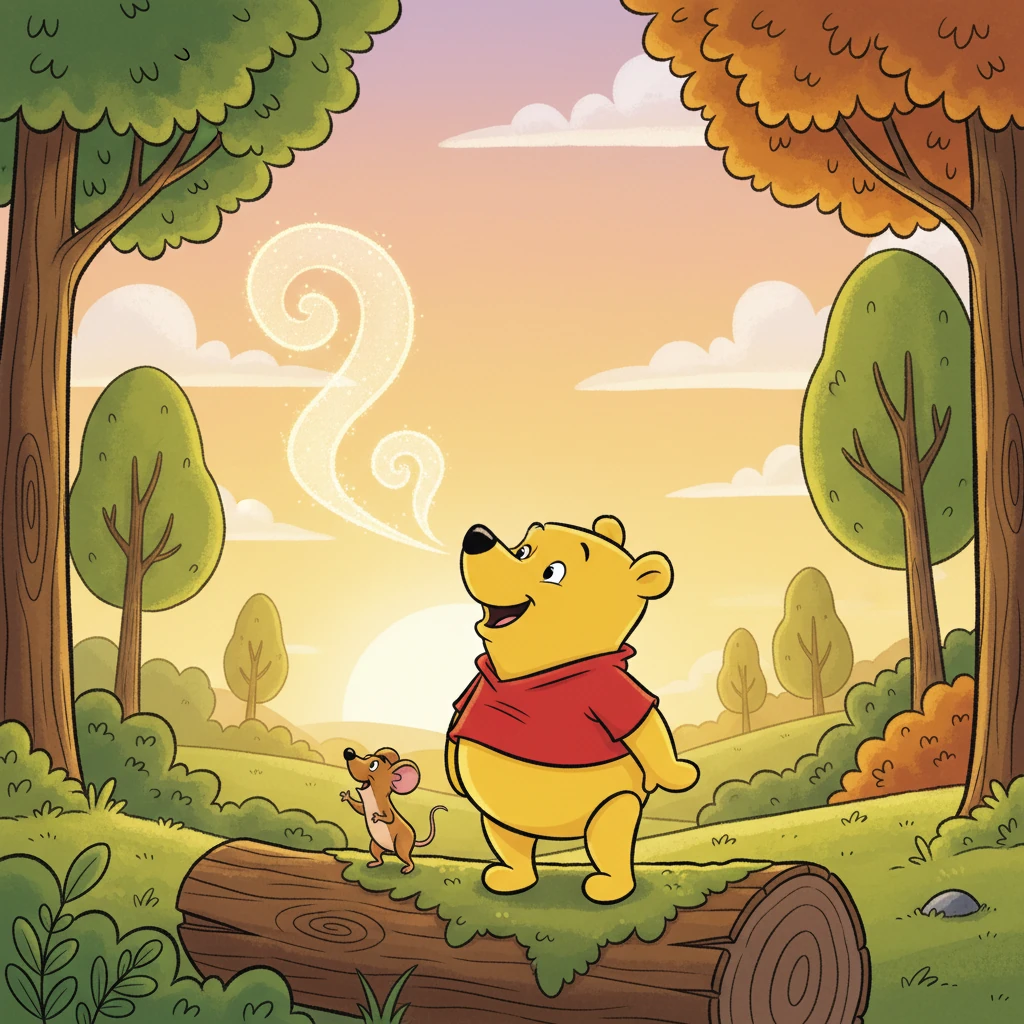 As the sun began to dip, painting the sky in soft oranges and pinks, Barnaby and Squeaky returned to the mossy log. Just then, a familiar scent drifted through the air – sweet and undeniably delicious. It was the smell of fresh-baked honey cakes!