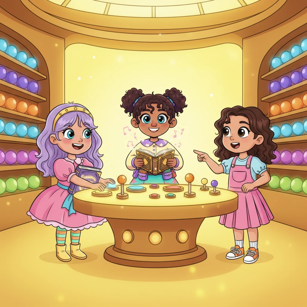 When they opened their eyes again, they were no longer in the school but in an amazing 'Kingdom of Joy.' It looked just like the 'Control Center' from the 'Inside Out' cartoon! Everything around them was bright yellow and incredibly luminous. Colorful, glowing spheres lined the walls.