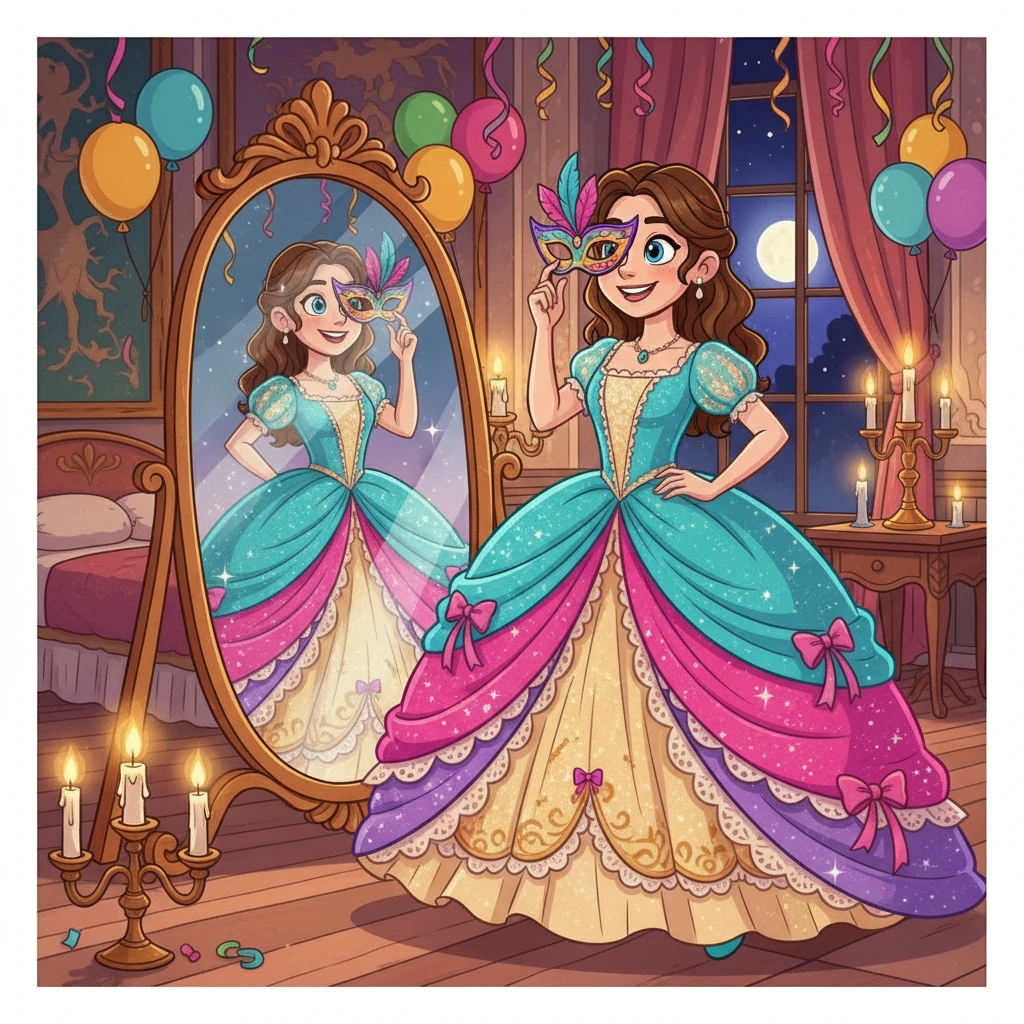 Giulietta, una ragazza piena di gioia e di colori, si prepara per un ballo mascherato a casa dei suoi genitori. Indossa un abito elegante e si specchia, sognando una serata speciale e magari, un po' di divertimento.