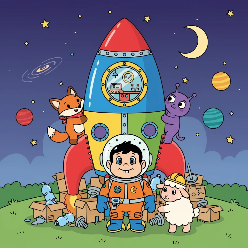 Astro era um garoto curioso que adorava olhar para o céu noturno. Ele sonhava em viajar pelo espaço e conhecer os planetas distantes. Um dia, ele construiu um foguete incrível com a ajuda de seus amigos.