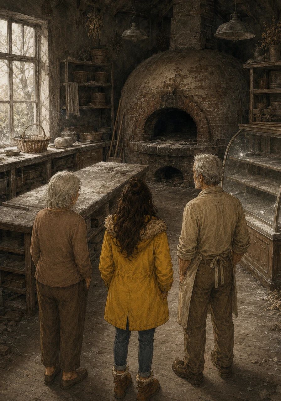 The bell above The Golden Crumb hasn’t chimed in eight long months. Inside the bakery in Oakhaven, the large brick oven stands cold, the once-bustling counters are covered in a fine layer of gray flour dust, and everything is silent.