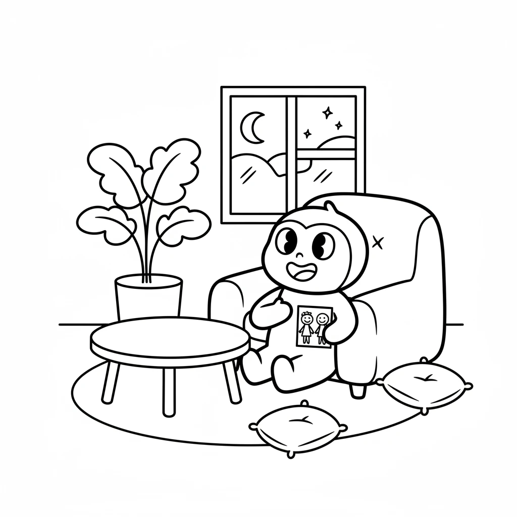 Back in their cozy home, Pip smiles a contented smile. Making things easy and happy for friends is the very best feeling, filling Pip's heart with warmth and quiet joy.