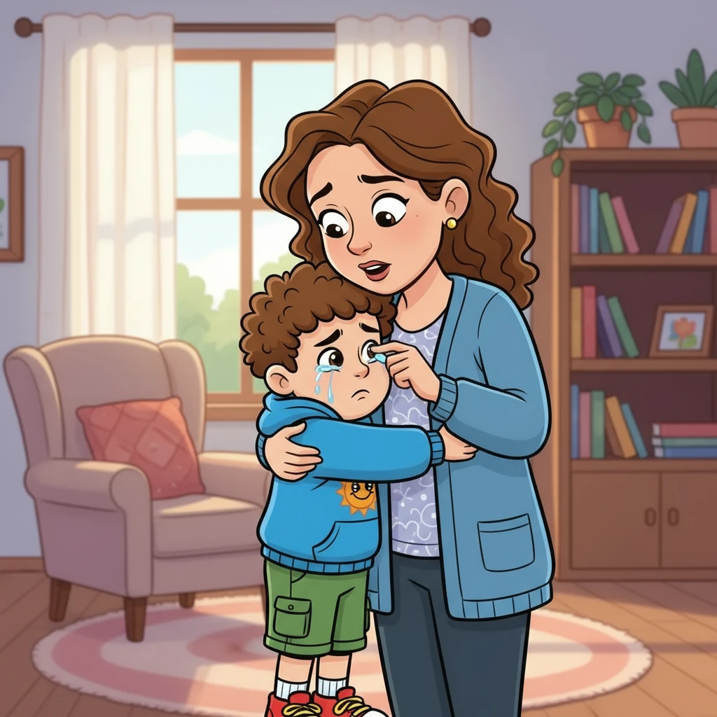 אמא של איתן באה לצידו, חיבקה אותו חזק, ושאלה מה קרה. היא הקשיבה לו כשהוא סיפר על תסכולו, וניגבה את דמעותיו.