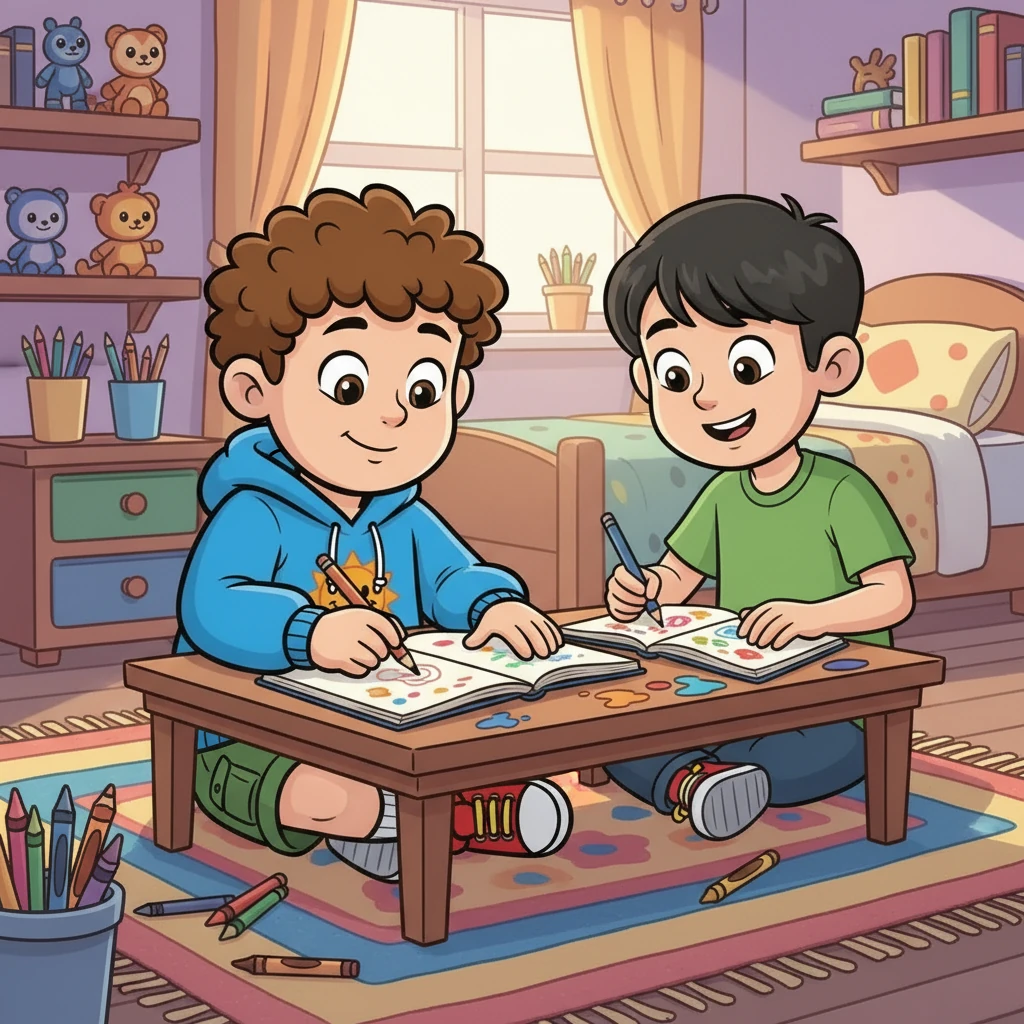 איתן לקח נשימה עמוקה, והתחיל לצייר שוב, הפעם עם חיוך. הוא זכר את המילים של אמא שלו, הבין שזה בסדר לא להצליח מיד, והוא יכול לנסות שוב. חברו הגיע, הם התחילו לצייר ולשחק יחד, והתסכול נעלם.