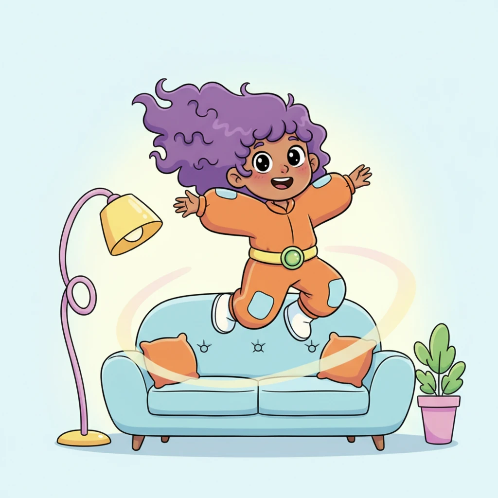 Pip giggles as she glides effortlessly through her living room, weaving between lamps and over the sofa. She performs graceful loops and gentle dives, her hair streaming behind her like a colorful banner. Her house has become a personal playground, filled with the joy of flight.