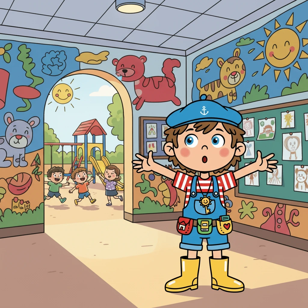 Il entra dans l'école, émerveillé par les couleurs vives et les dessins joyeux qui ornaient les murs. Des enfants riaient et jouaient dans la cour.