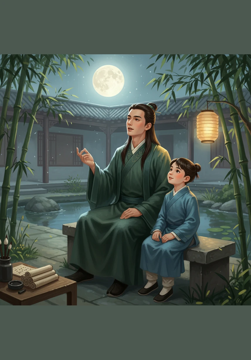 “哥哥，你听，这月光里好像有诗。”力德点点头，轻声念起了那首古老的诗。他们仿佛穿越了时光，走进了诗人的世界。