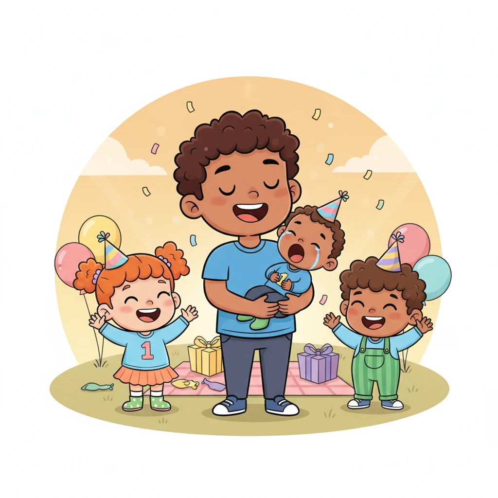 As the party winds down, Nurislam gives a sleepy yawn, nestled safely in his parent's arms. His friends wave goodbye, their faces happy and full of memories. Nurislam's first birthday was the best day ever, filled with love and laughter.