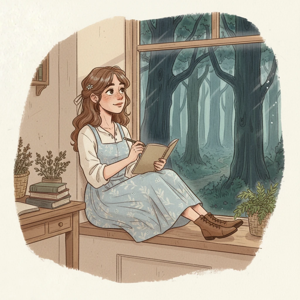 Elara sat by her window, gazing out at the dense, shadowed forest that bordered her small cottage. Her simple room felt cozy, but a quiet yearning for adventure stirred within her heart. She dreamed of the secrets hidden beyond the familiar trees.