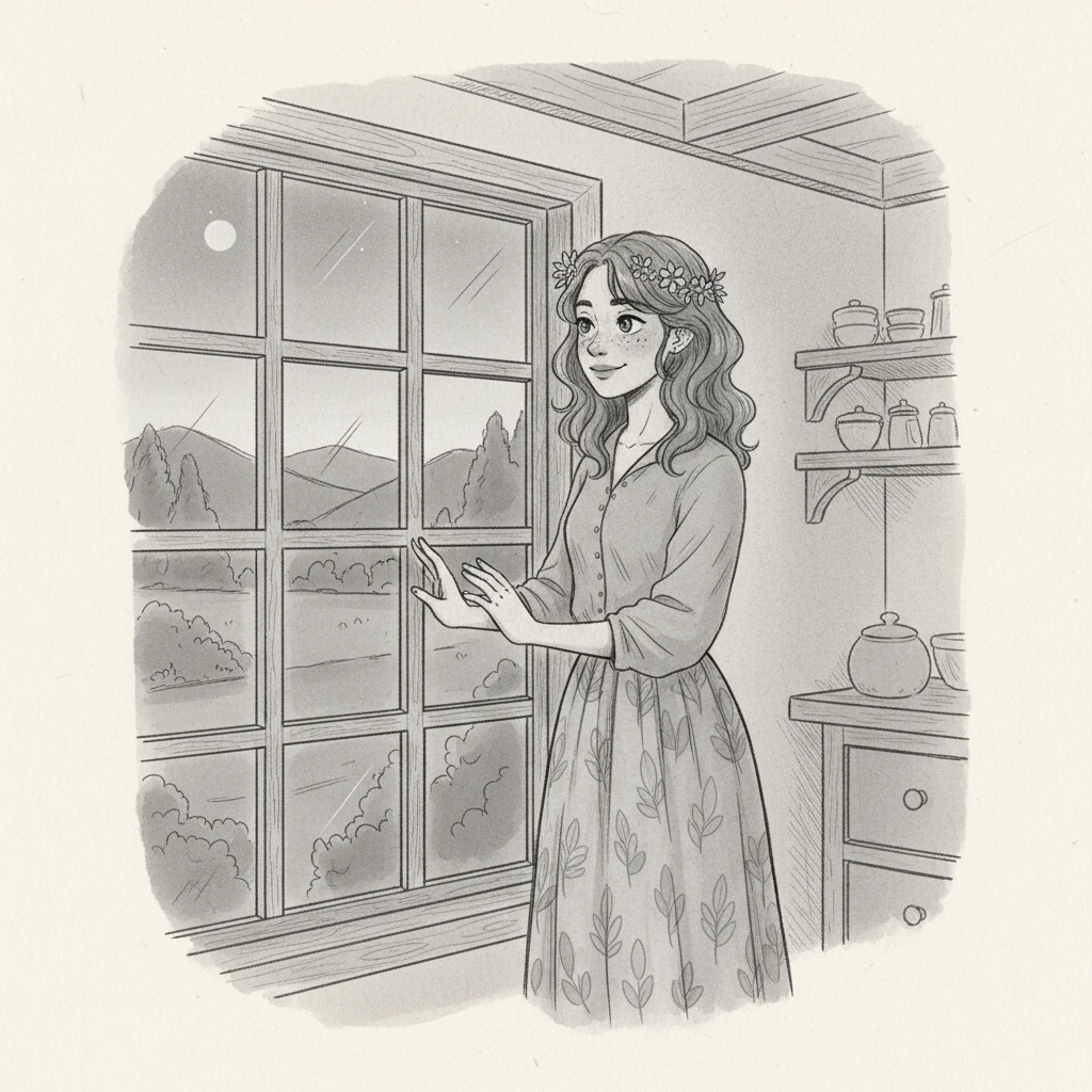 Elara returned to her cottage, her heart full of the day's discoveries. She looked out her window once more, but now with eyes that saw deeper beauty and greater wonder in the world beyond. A gentle smile graced her lips, promising future adventures.