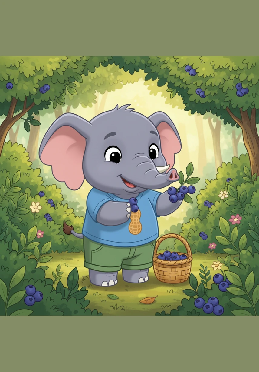 灌木丛里藏着许多好吃的蓝莓，波波先摘了4颗，又在叶子下面发现了4颗。4加4等于8，他要把这8颗蓝莓带回家送给妈妈。