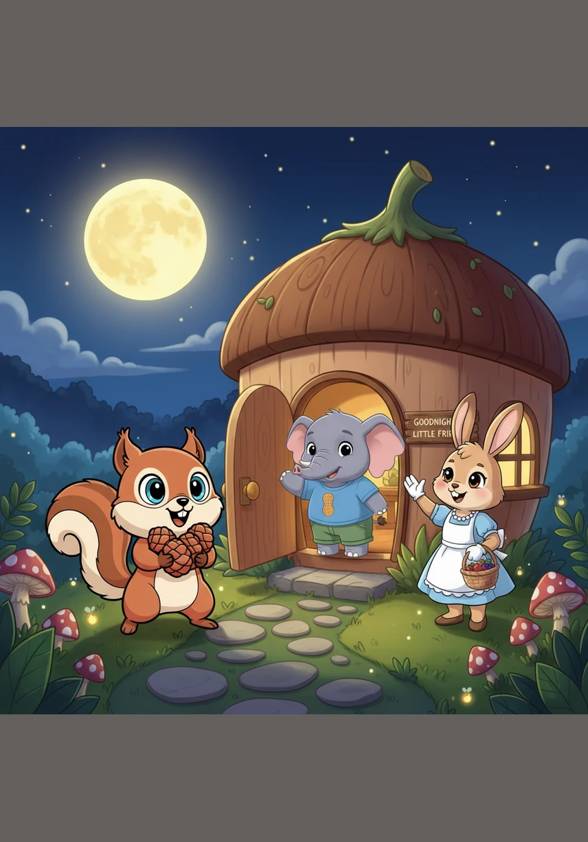 夜晚降临，树上挂着10个金灿灿的小铃铛，微风吹落了5个。10减5等于5，剩下的5个铃铛在月光下发出清脆悦耳的声音，陪伴着波波进入甜美的梦乡。