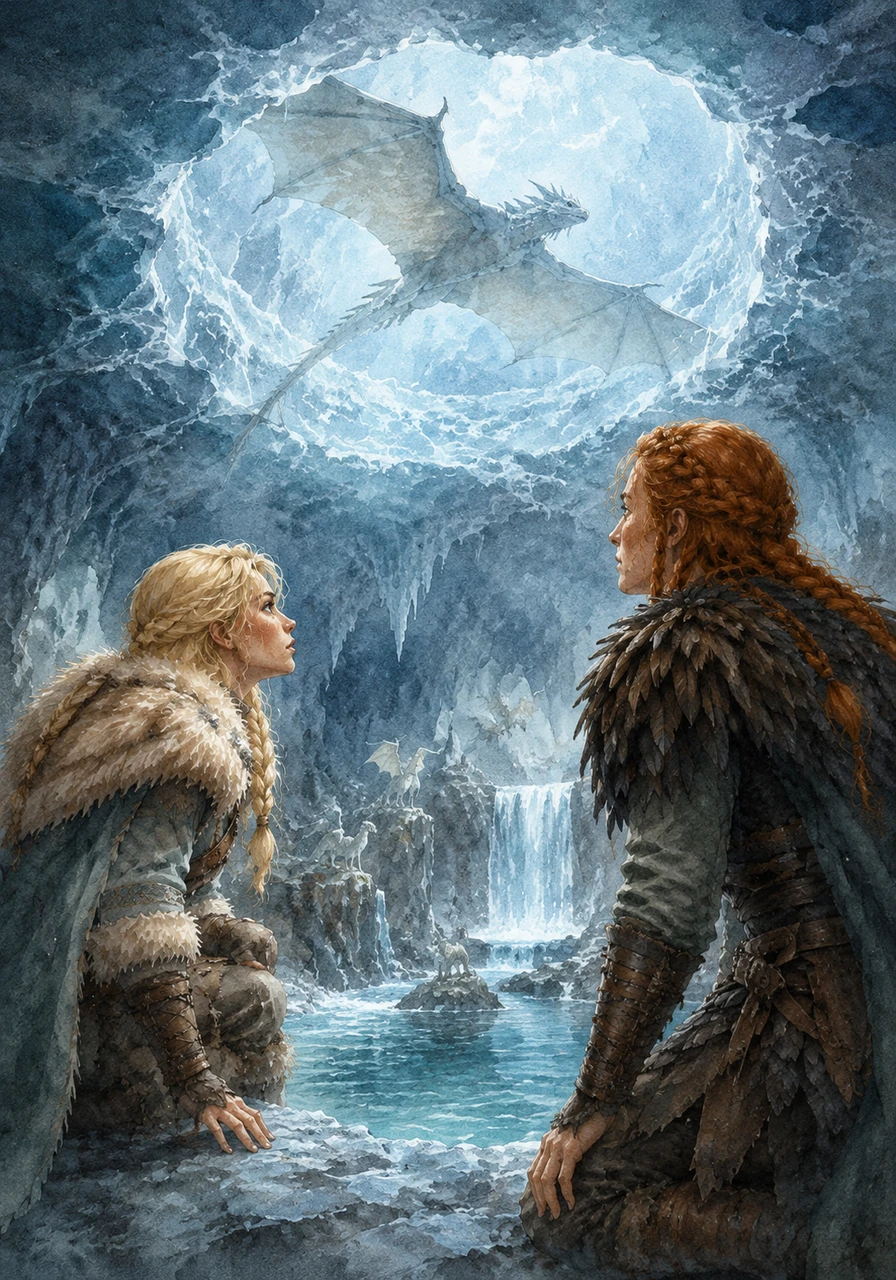 Through a thin patch of ice, she caught a glimpse of a Cloudjumper dragon gliding gracefully through the central cavern. The bond between the dragons and their protectors felt stronger here than anywhere else in the world. She paused to admire the harmony of this secret ecosystem.
