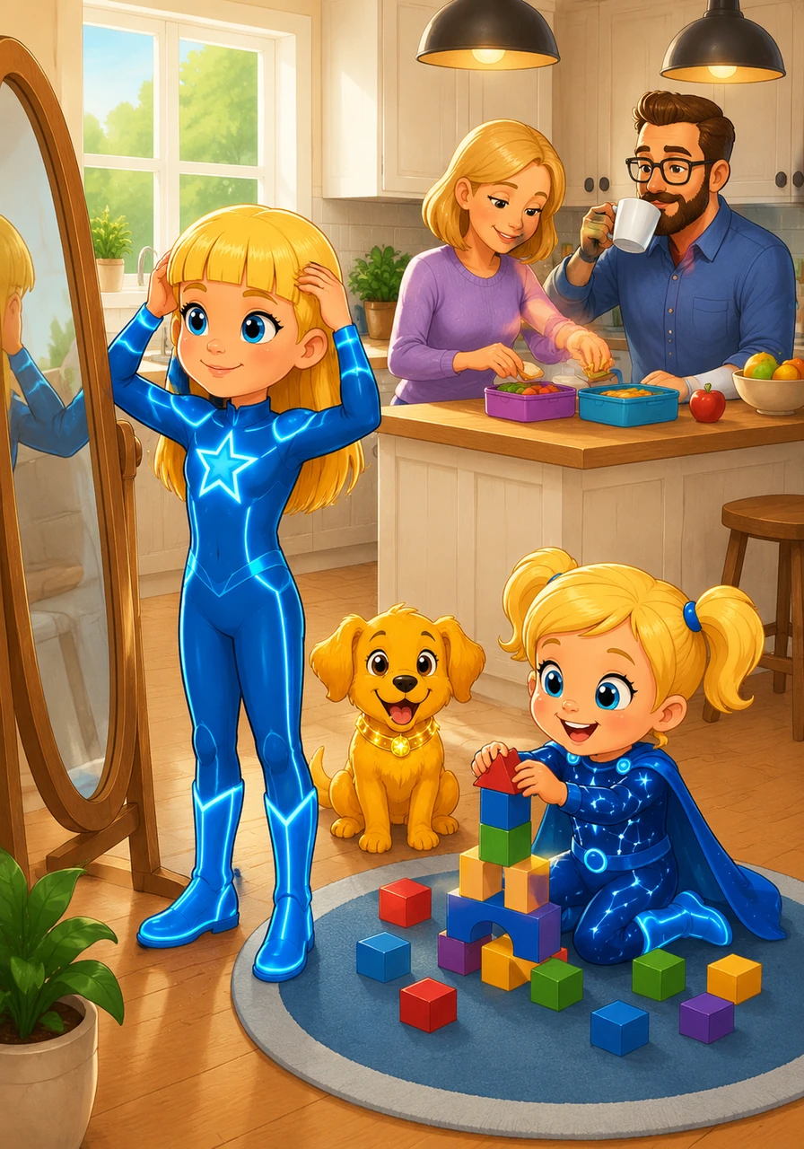 Eight-year-old Ellie adjusts her neat blonde bangs in the mirror while her three-year-old sister, Riley, giggles and plays with blocks on the rug. In the sunny kitchen, Daddy sips coffee behind his glasses and thick brown beard, while Mommy packs school lunches, making them look like the most ordinary family on the block.