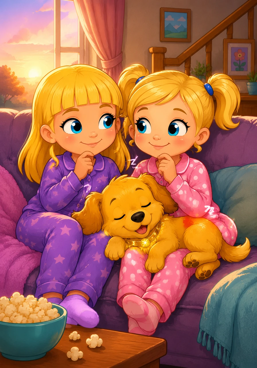 As the first light of dawn touches the sky, the sleepy family sneaks back into their quiet home and changes back into their cozy pajamas. Snuggled together on the couch with a snoring Sammy, Ellie and Riley share a secret smile, ready to be just regular sisters again for the day.