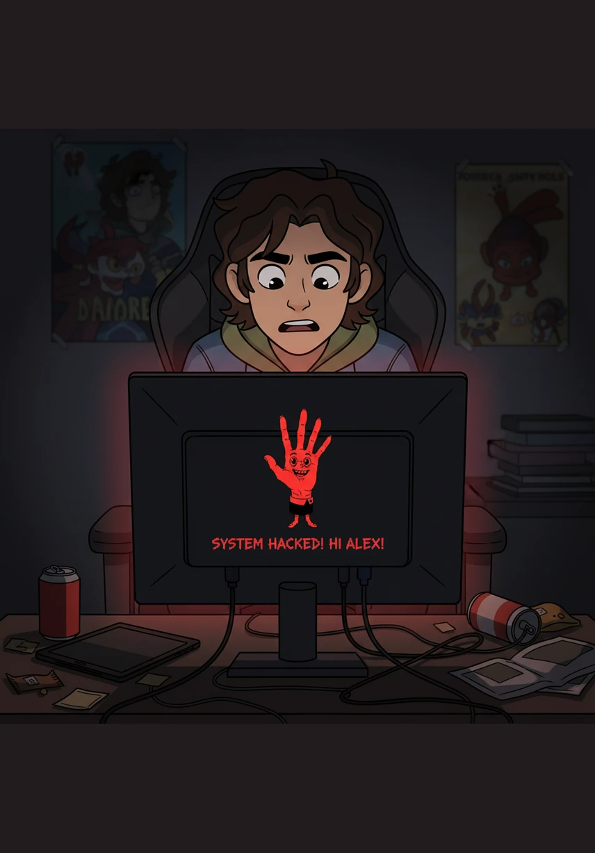 The video abruptly ended, and the screen went black, turning into a dark, glossy mirror. In the reflection, Alex could see the familiar shapes of their room, now twisted and distorted by the oppressive shadows of the night.