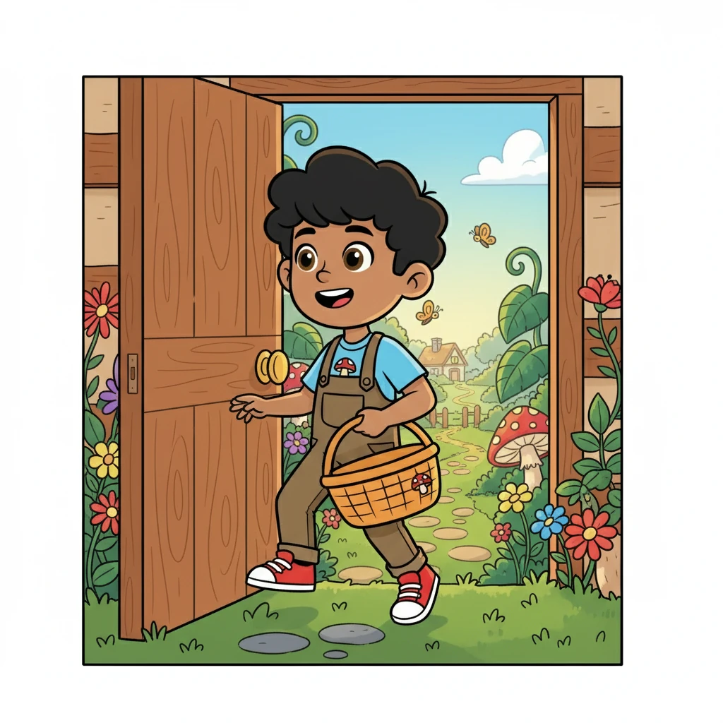 Alejandro se va a jugar afuera un rato. La puerta se abre, invitándolo a un mundo de diversión y nuevas experiencias.