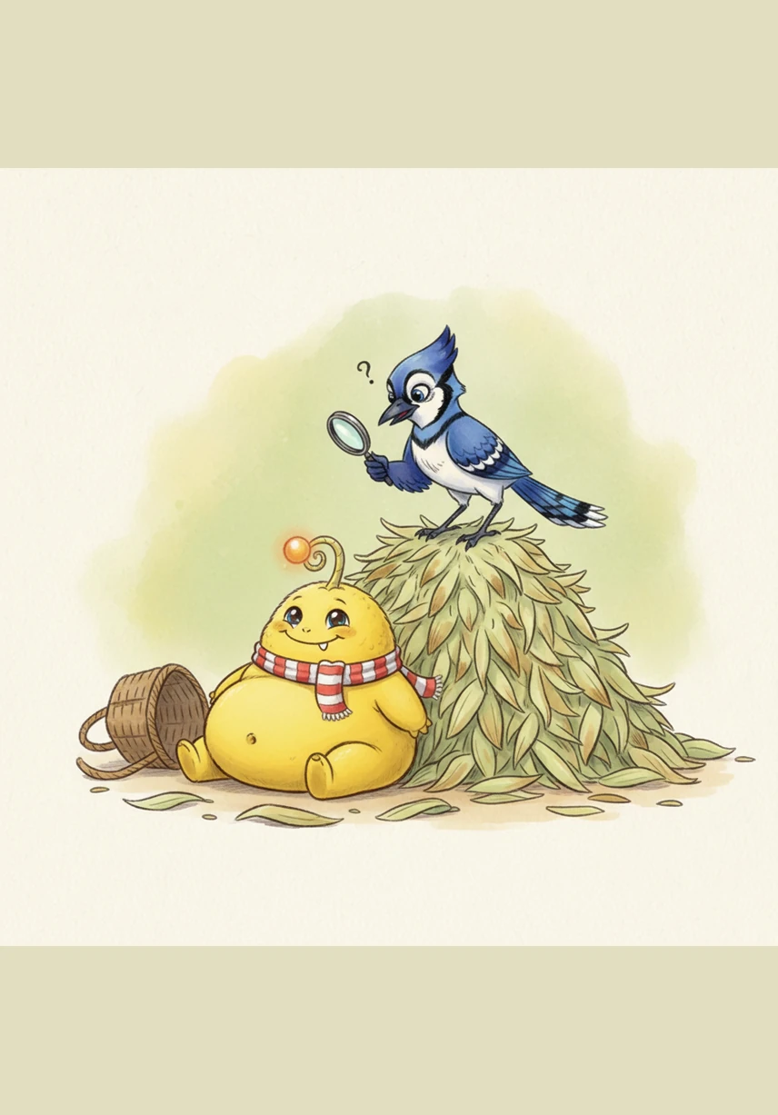 As the basket grew empty, a pile of discarded corn husks grew beside him like a small mountain. Bolo sighed with contentment, his round belly now even rounder and his spirit filled with the warmth of the meal.