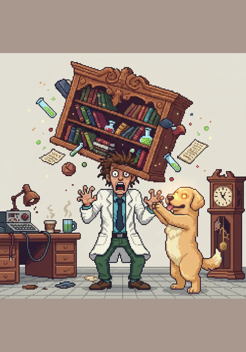 When a massive mahogany bookshelf tipped toward Dr. Thorne, Barnaby leaped into action with strength he never knew he had. He stood on his hind legs and caught the heavy unit with a single paw, his fur shimmering with a protective golden aura that absorbed the impact.