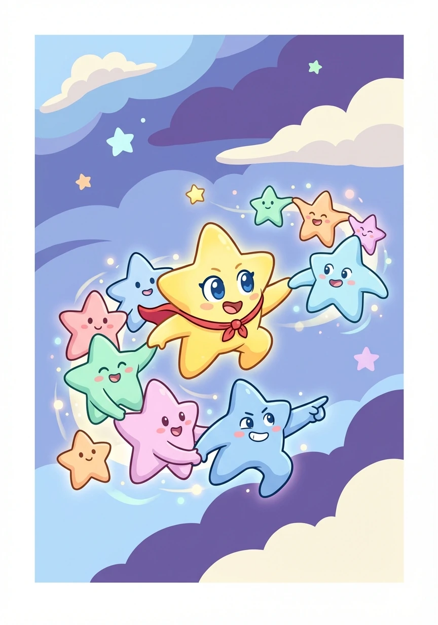 Twinkle gathered all the other stars. They formed a sparkling search party, ready to explore the night sky.
