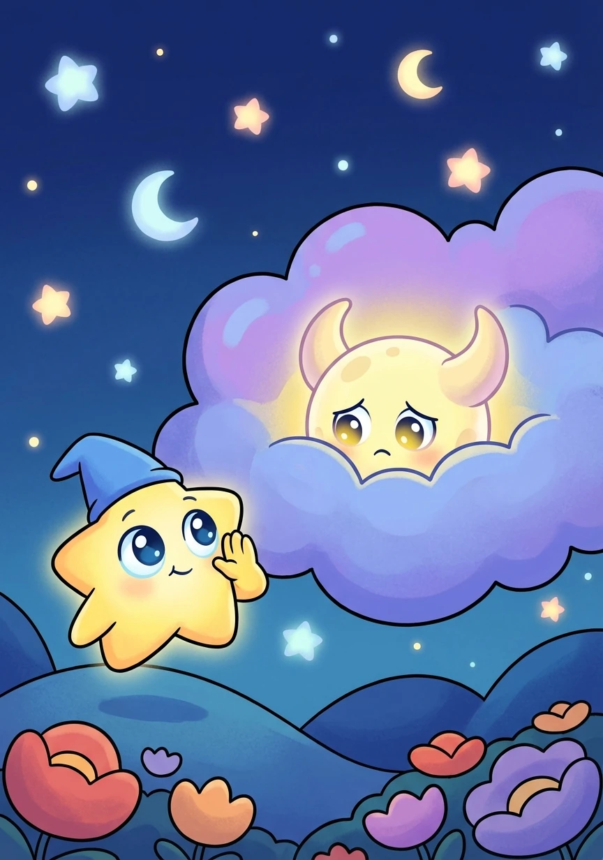 Twinkle gently called out, "Luna, are you hiding there? We miss your beautiful light!"