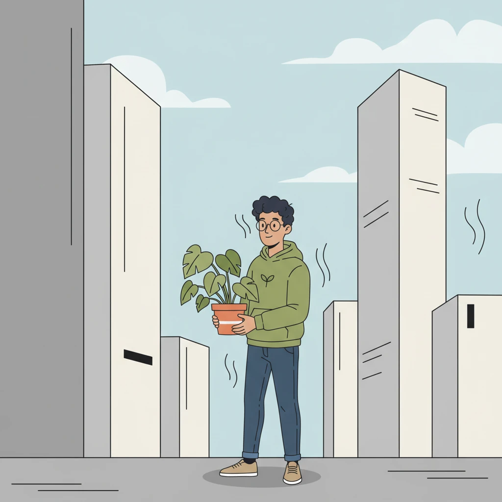 Leo lived in a town of straight lines and muted colors. Buildings stretched up, grey and tall, under a sky that always seemed a shade of pale blue. There were very few plants, and the air often felt still and heavy.