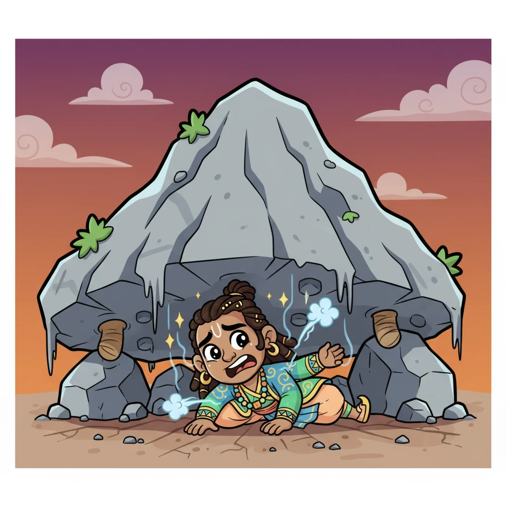 Crushed beneath the mountain, Ravana felt unimaginable pain, his bones aching, his breath struggling. It was a moment of absolute agony and despair. Yet, from this suffering, something profound began to stir within him.
