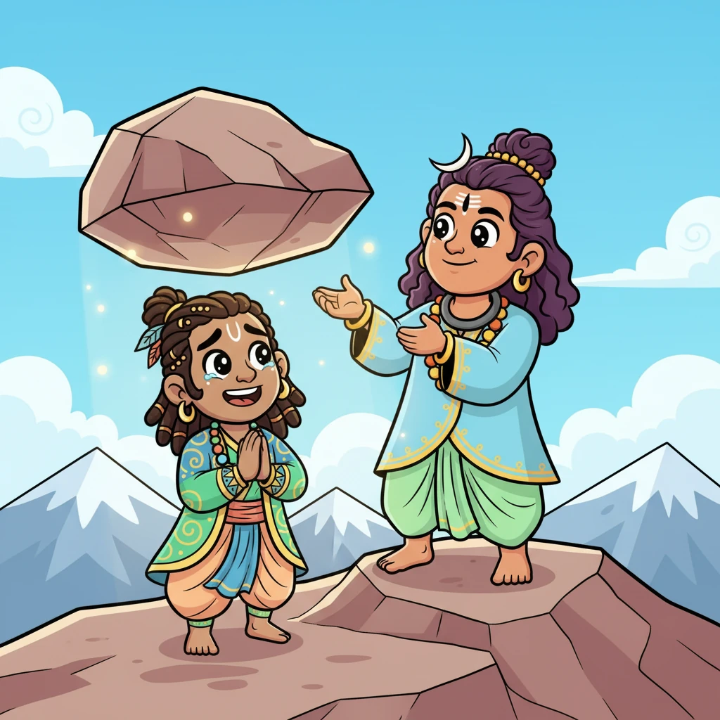 Moved by this pure devotion, Shiva gently lifted Mount Kailash, freeing Ravana. He healed the king, blessing him not for his ego, but for his ultimate surrender. Ravana, transformed, stood before Shiva, a true devotee forever changed by his journey.