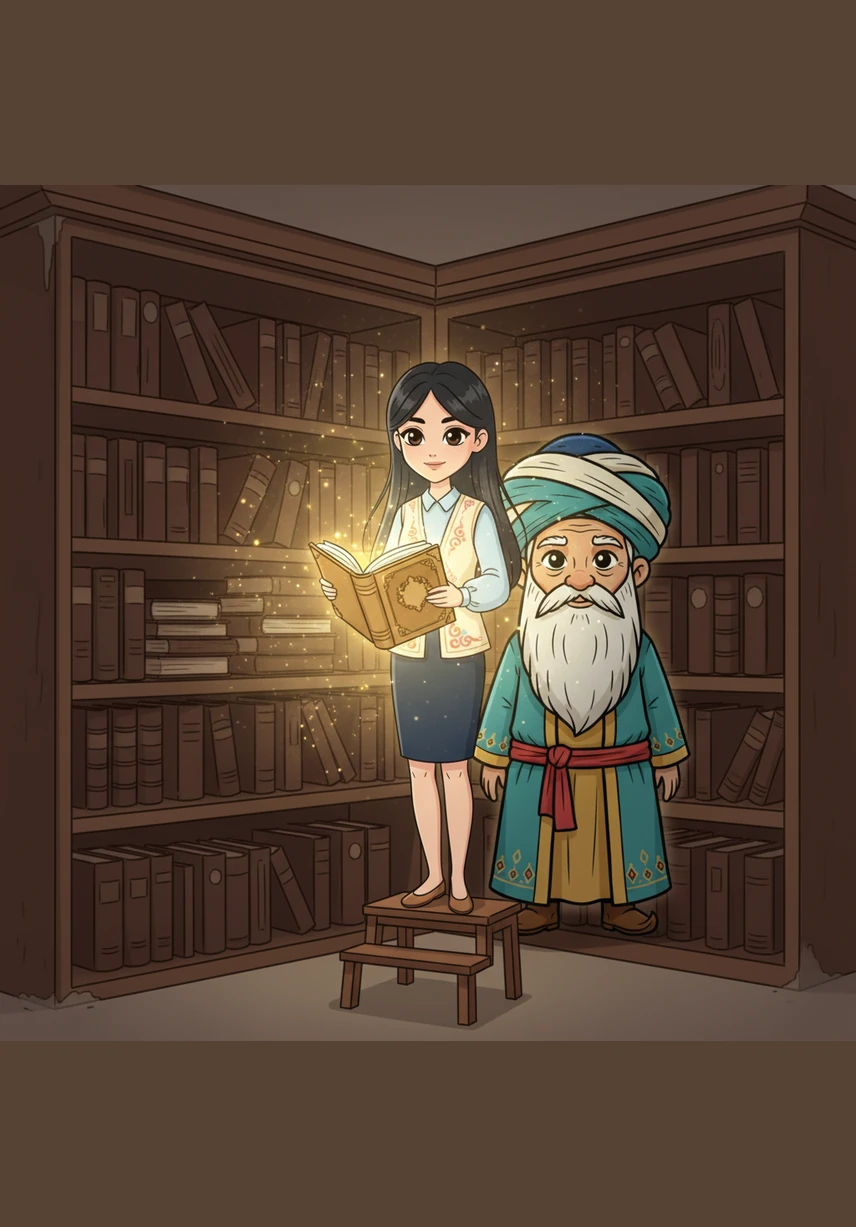 Айдана есімді жас кітапханашы Ұлттық кітапхананың ең шеткі сөресінен көне, алтын түстес Уақыт кітабын тауып алды. Ол кітаптың бетін ашқанда, айналаны жұмсақ жарық нұрландырып, оны өткен ғасырлардың құпиясына шақырғандай болды.