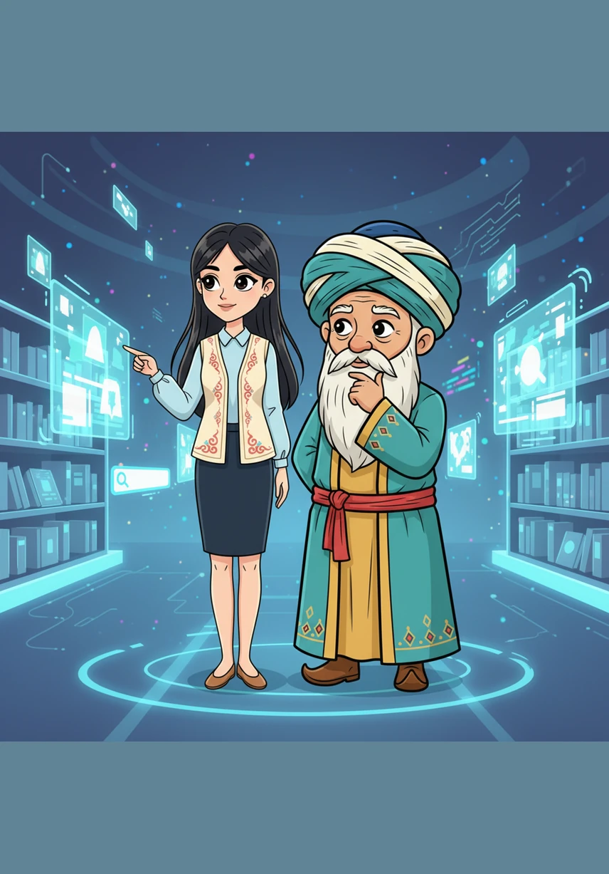 Кенеттен Айдана болашаққа ұқсайтын цифрлық кеңістікке енді, мұнда кітаптар экрандарда жарқырап, виртуалды сөрелерде тізіліп тұр. Енді оқырманға керекті ақпаратты табу үшін небәрі бірнеше секунд қана уақыт жұмсалатын технологиялар дәуірі туды.