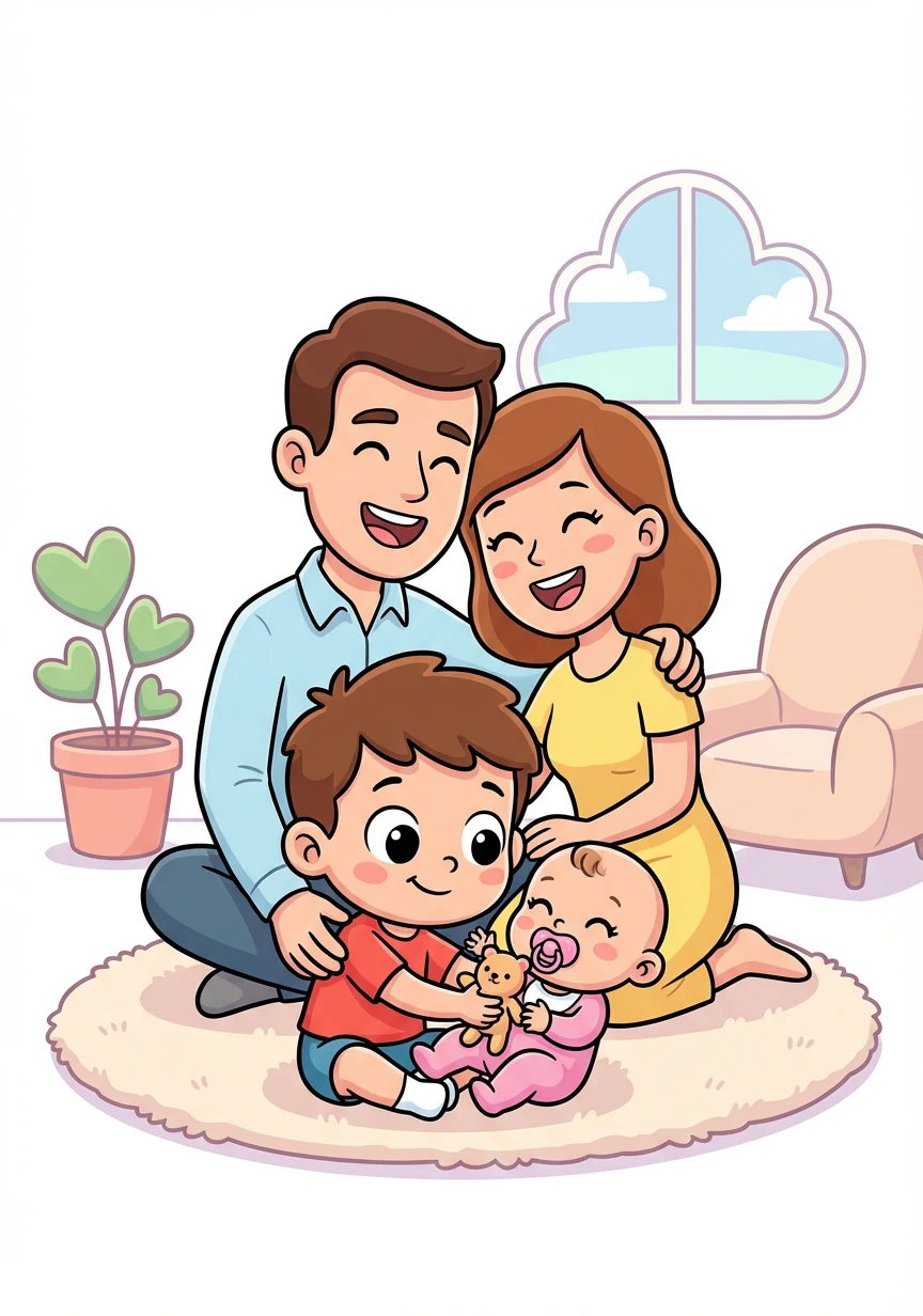 La famiglia è riunita. Mamma, papà, Tommy e Sofia. Tommy ha imparato ad amare e prendersi cura della sua sorellina. Sono una famiglia felice.