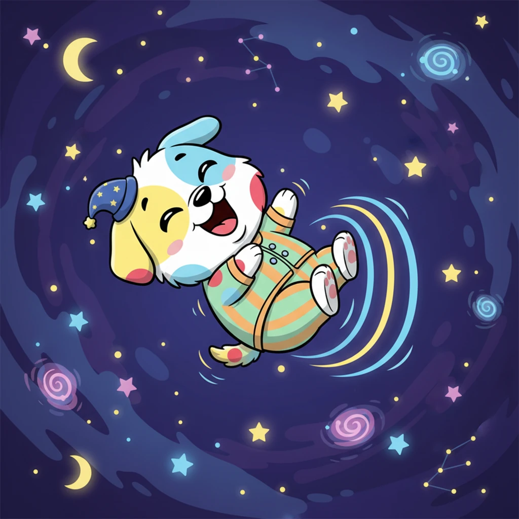 His dream-face was full of pure delight, tongue lolling out in a happy, silent bark. He was the happiest puppy in the whole wide dream-universe. Every wag of his dream-tail sent ripples of joy through the starry expanse.