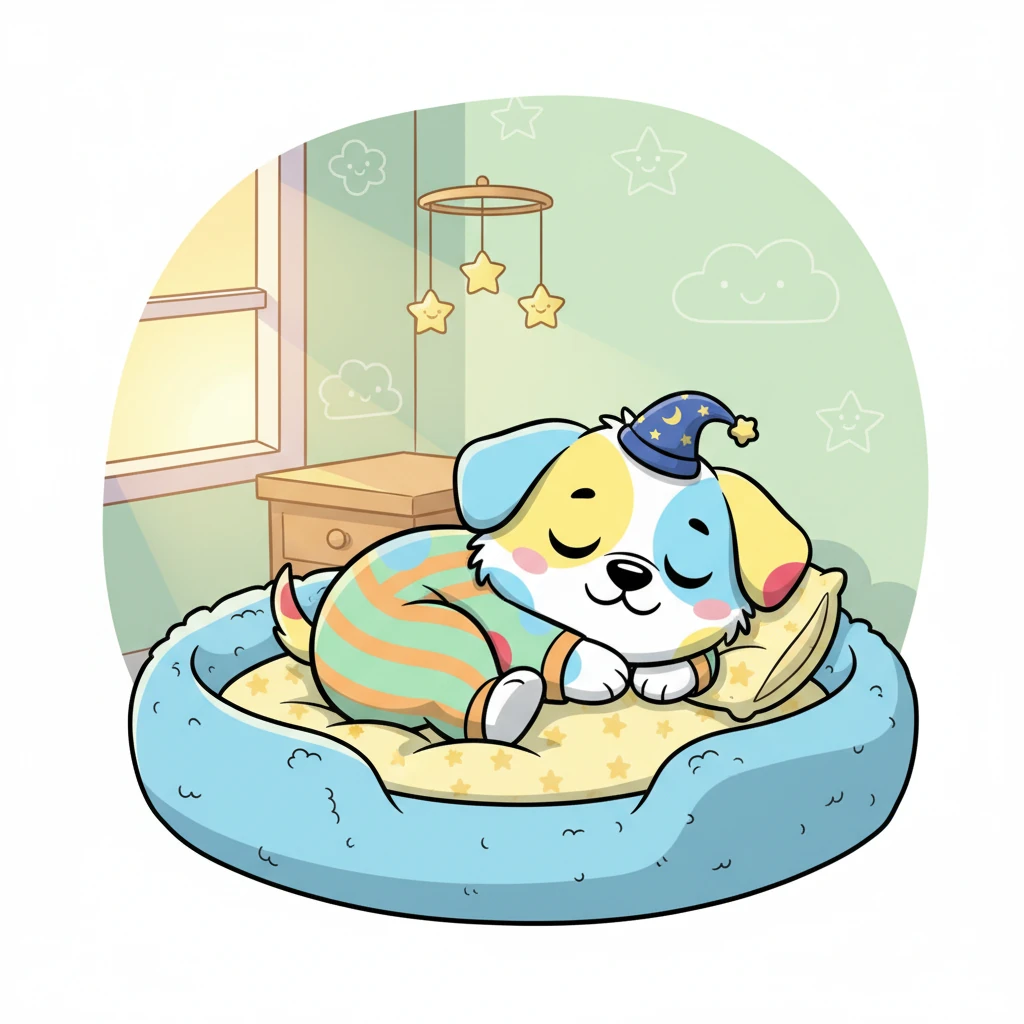 Back in his real bed, Pippin was curled up in a perfect, peaceful ball. He slept soundly, dreaming sweet puppy dreams until morning. His tiny paws twitched occasionally, still chasing those delightful dream-toys.