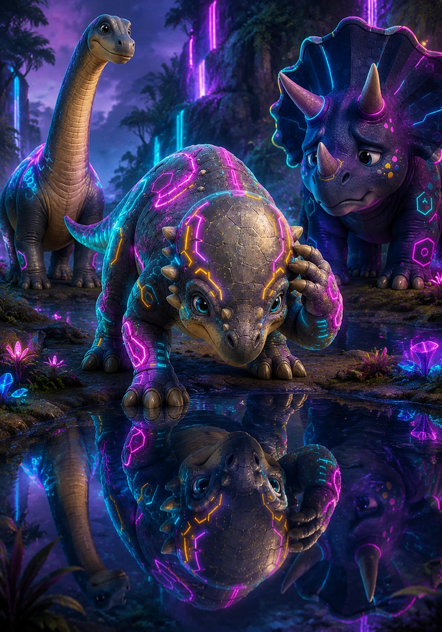 Pachy looked at his reflection in a clear pond and touched his sturdy, thick head. He realized that while he wasn't the biggest dinosaur, he had a special gift that might just be strong enough to move the obstacles for his friends.