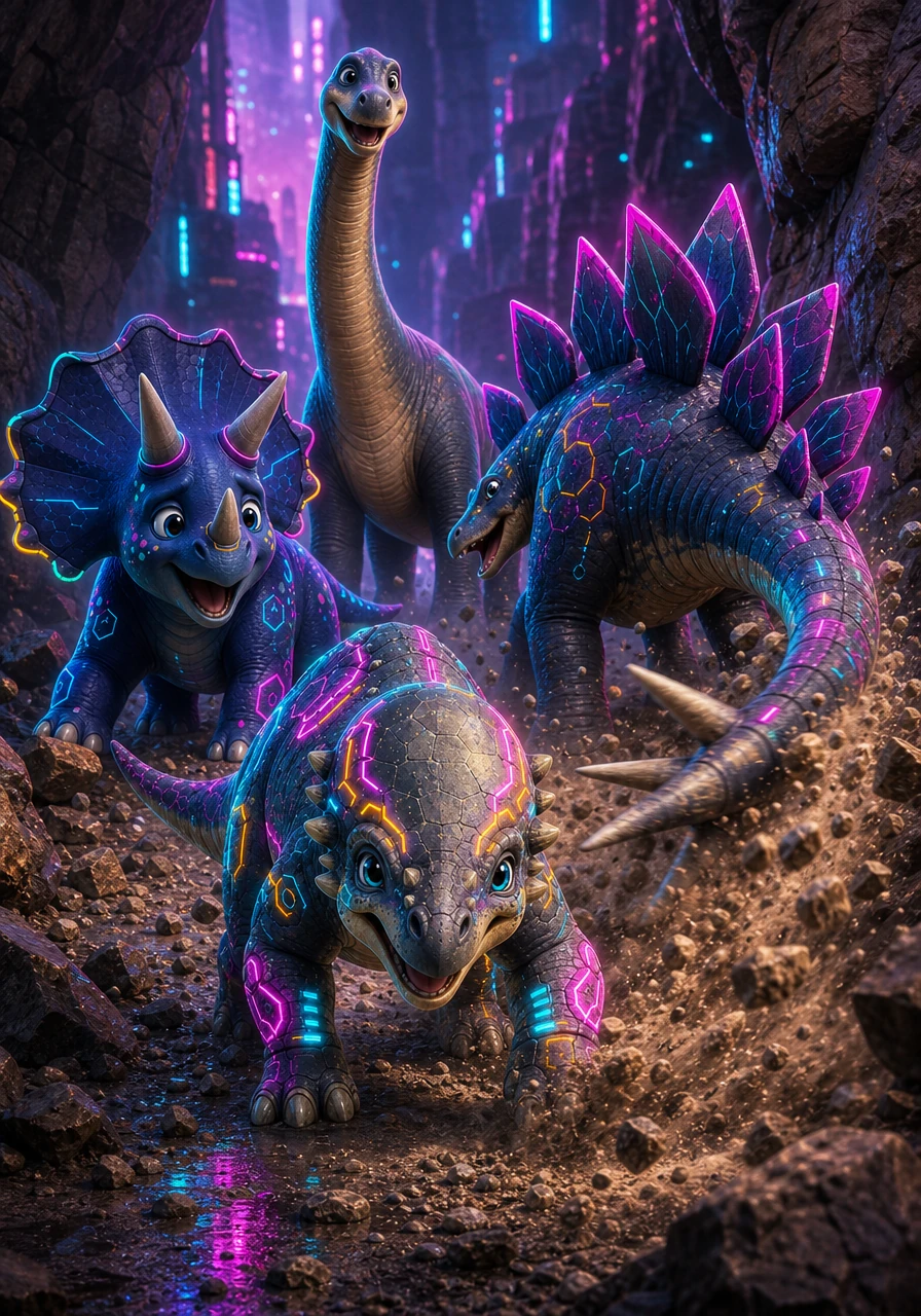 Seeing Pachy’s bravery, Stego the Stegosaurus used his powerful spiked tail to sweep away the smaller pebbles and dirt. The friends worked together in perfect harmony, cheering each other on as the path finally began to open.