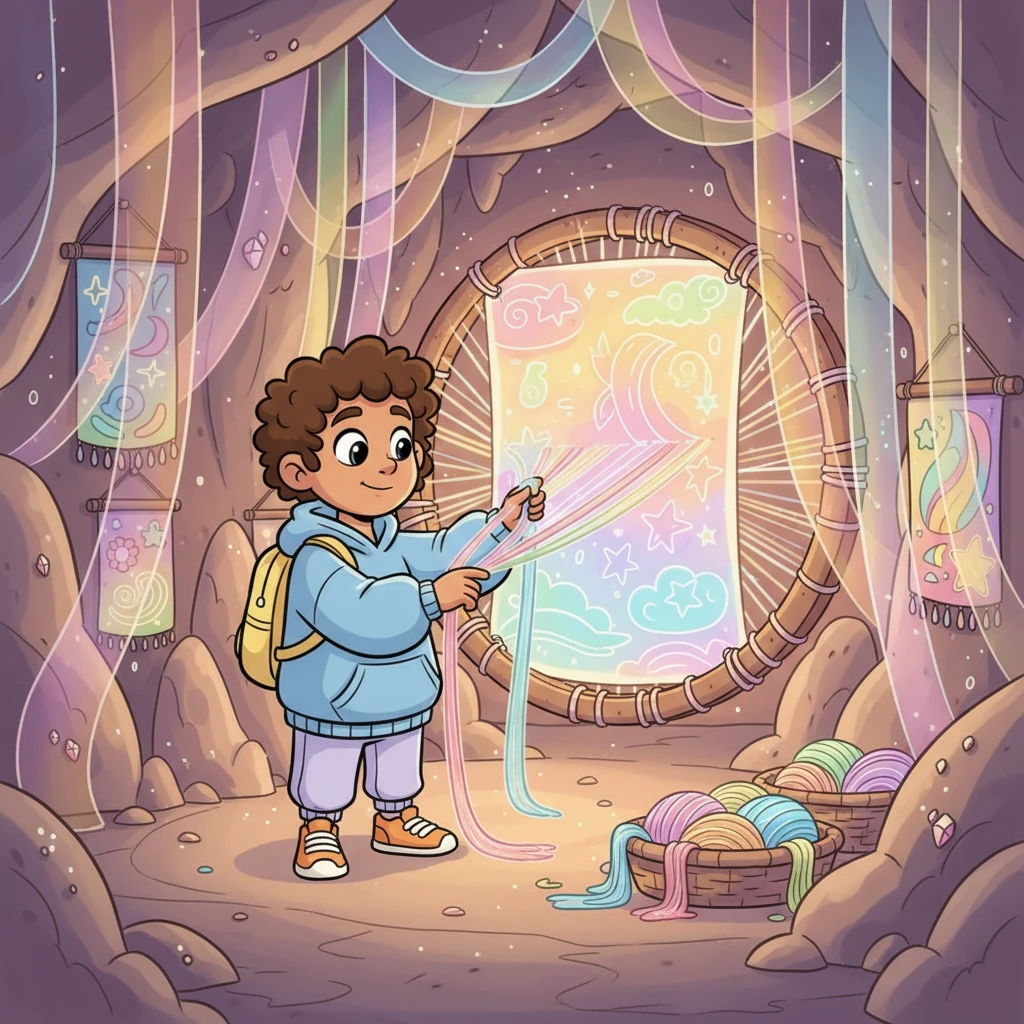 Next, they visited the 'Dreamweaver's Den,' a cozy cave filled with glowing, silken threads. Pip learned to weave their own worries into beautiful, shimmering tapestries, transforming anxieties into art. Each colorful thread represented a thought, and as they wove, the heavy feelings transformed into light, airy patterns.