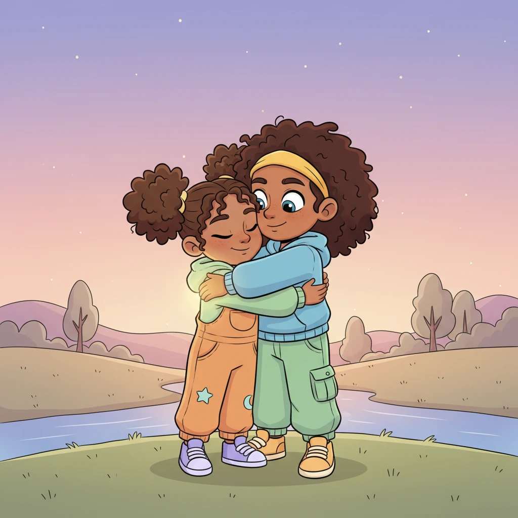 As the pastel sky began to deepen into soft twilight hues, Glimmer gently reminded Pip it was time to return. "Remember this feeling," Glimmer whispered, handing Pip a tiny, glowing seed. "It will always grow within you." Pip hugged Glimmer tightly, feeling refreshed and a little bit braver.