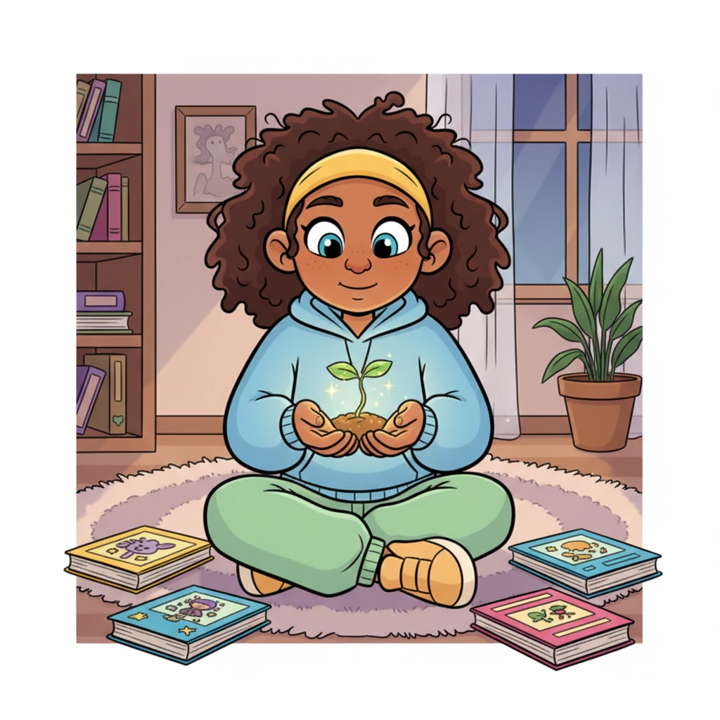 Back in their room, the textbooks still waited, but they no longer seemed so daunting. Pip held the tiny, glowing seed, now a miniature, shimmering sprout, in their hand. A soft, warm glow emanated from it, a comforting reminder of the Whispering Wonder-World, and the peaceful strength they had found within themselves.