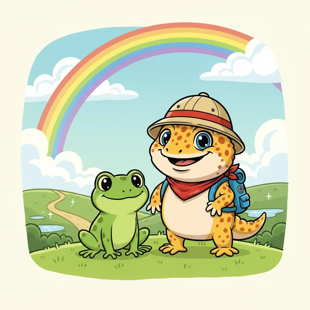 When the storm passed, a rainbow arched across the sky. Gecko and Ribbit, safe and sound, knew their friendship had grown even stronger. They learned that true friends support each other, appreciate differences, and face challenges together, making every adventure even more wonderful.